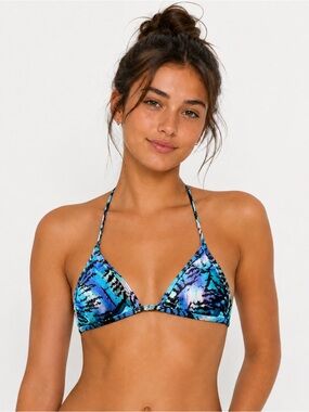 Perfect Vacation Blue Abstract Triangle Bikini Top - Size Small -Swimwear
